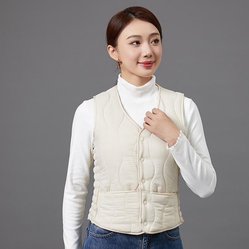 ベスト レディース 秋冬 Vネック あったか 防寒 中綿 ノースリーブ ジャケット アウター 重ね着 スリム..