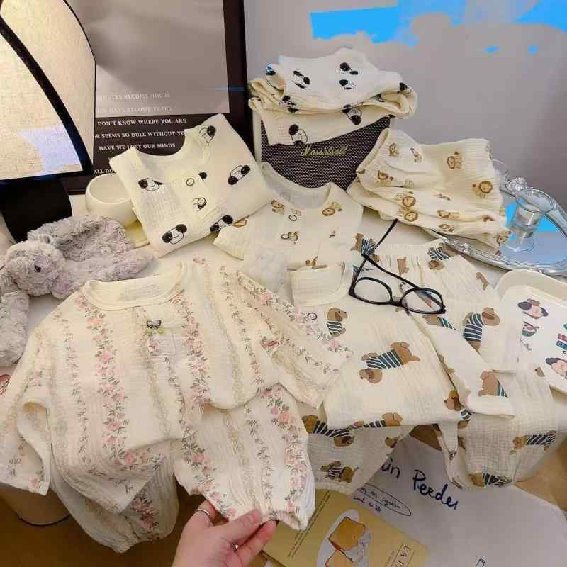 子供用パジャマ キッズ ベビー 薄手 子供服 男の子 女の子 綿100% ダブルガーゼ 半袖 7分袖 ルームウェア 上下セット 寝巻き 部屋着 春夏 花柄 アニマル柄 かわいい 通気性