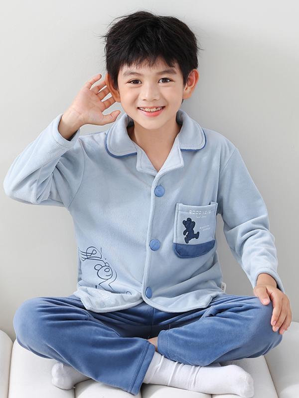 子供用パジャマ 秋冬 薄手 中大 детска градина 子供 フランネル 上下セット 部屋着 ルームウェア 吸湿性 柔らかい 快適 120cm 130cm 140cm 150cm 160cm 170cm ポリエステル グレー ブルー グリーン