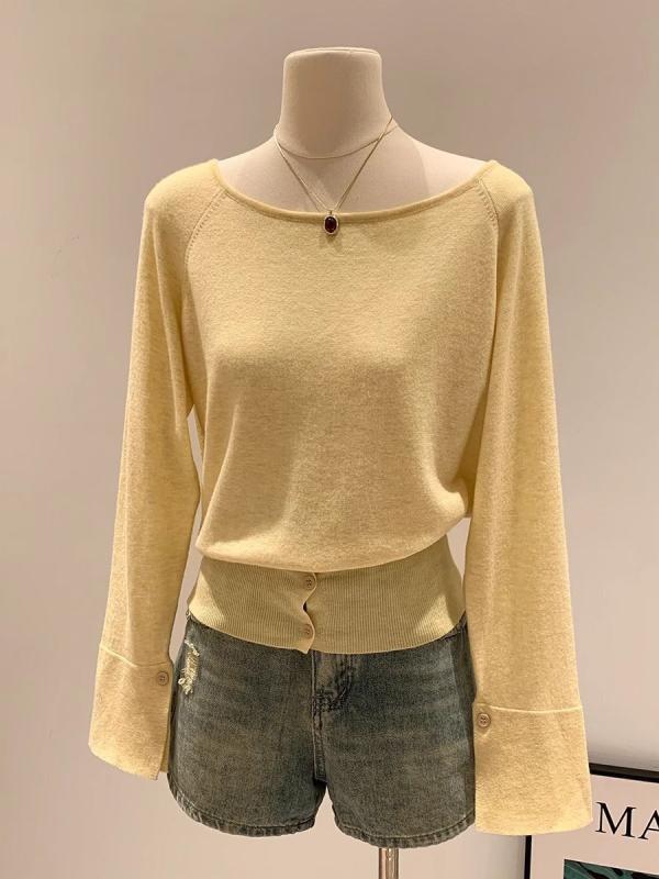 ニット レディース 纯欲 斜めがけ 肩出し 一文字襟 トップス 長袖 セーター オフショルダー プルオーバ..