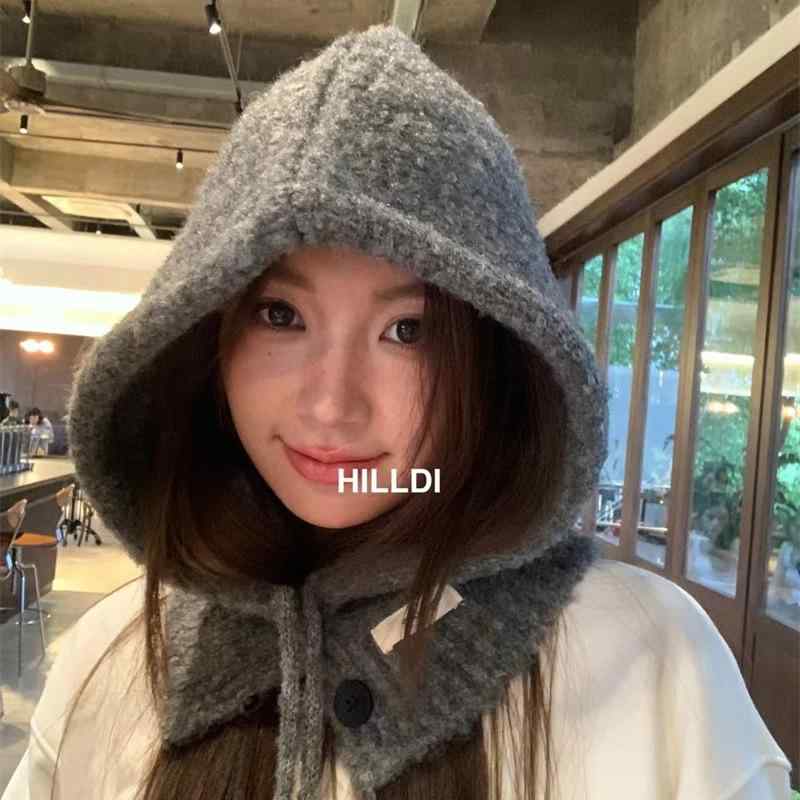 ニット帽 レディース 秋冬 バラクラバ 帽子 防寒 暖かい ネックウォーマー 一体型 グレー 雰囲気レッド アイスブルー ホワイト