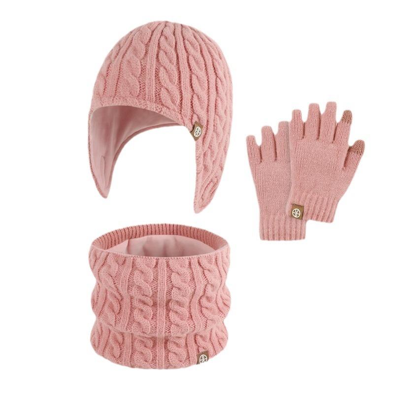 帽子 キッズ 子供用 ニット帽 手袋 マフラー 3点セット 裏起毛 防寒 暖かい かわいい 女の子 ピンク系 秋冬