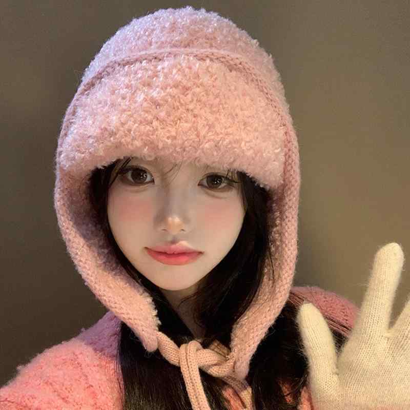ニット帽 レディース 秋冬 保温 防風 耳あて付き ウール 帽子 かわいい ピンク系 ホワイト ブルー