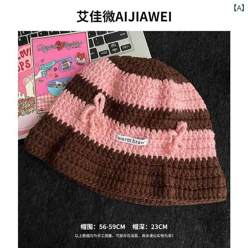 Knit Hat - ニット帽 レディース 秋冬 バケットハット 漁夫帽 蝶結び あったか 防寒 小顔効果 かわいい ガーリー 日韓風 毛糸