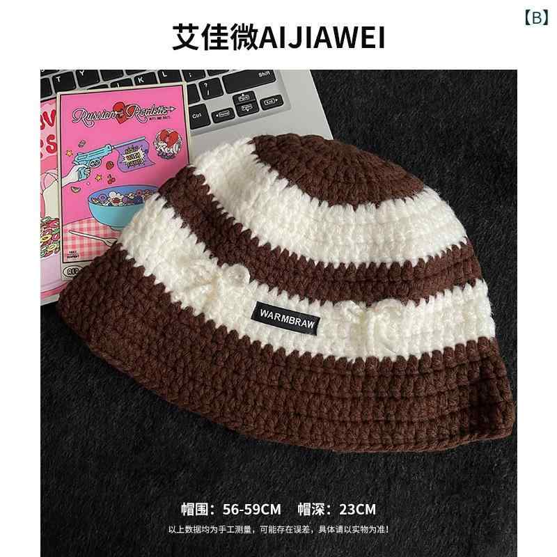 ニット帽 レディース 秋冬 バケットハット 漁夫帽 蝶結び あったか 防寒 小顔効果 かわいい ガーリー 日韓風 毛糸