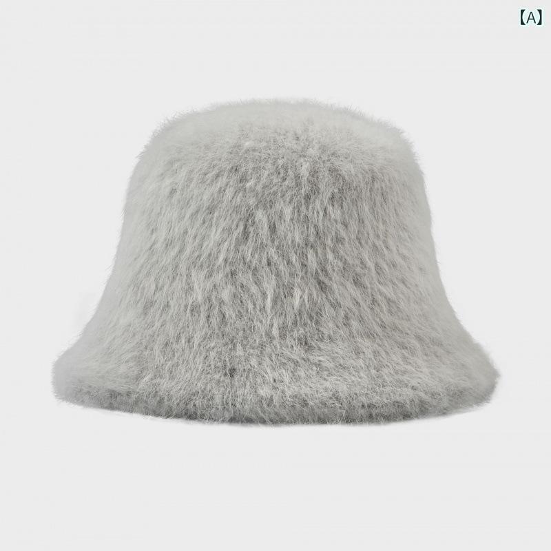 Knit Hat - 帽子 レディース 婦人用 秋冬用 真兔毛 接触冷感 保温性 あったか ふわふわ バケットハット 小顔効果 かわいい おしゃれ きれいめ カジュアル 普段使い お出かけ フォーマル 防寒 淡いグレー ブラック オフホワイト ベージュ 薄紫