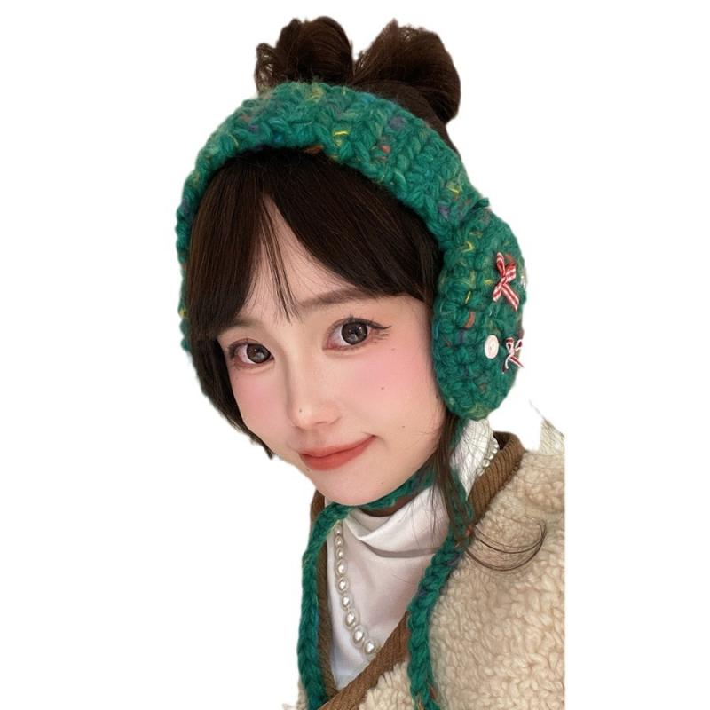 イヤーマフ レディース 学生 防寒 暖か ニット 結びリボン 星柄 バンドタイプ かわいい 森ガール ベージュ系