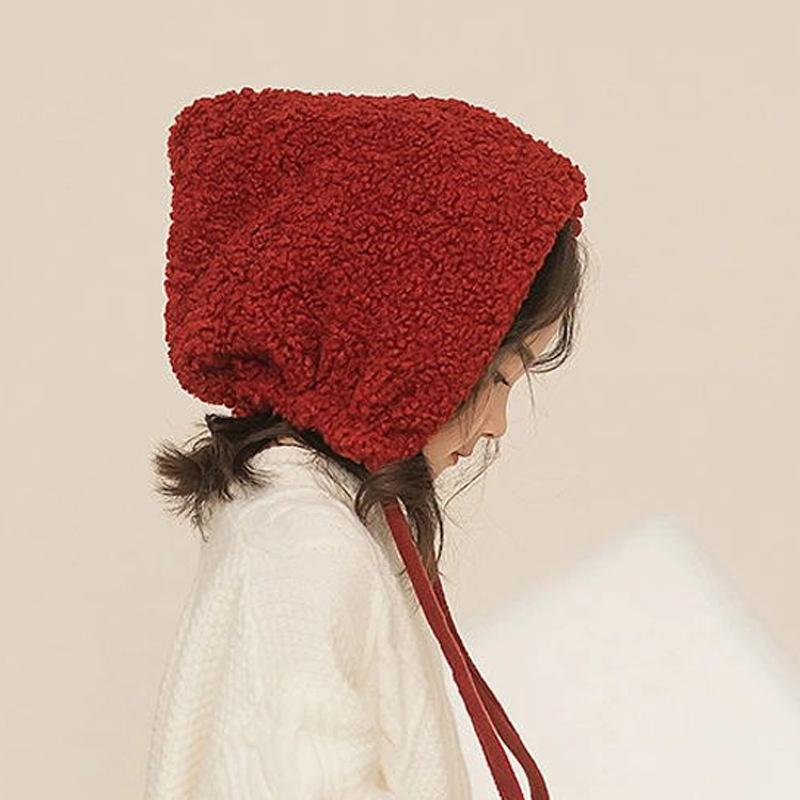 Knit Hat - 帽子 キッズ 子供用 親子 お揃い 秋冬 羊羔毛 ボア 無地 防寒 暖かい イヤーマフ付き レッド ブラック ベージュ ワインレッド カーキ コーヒー ミルクホワイト