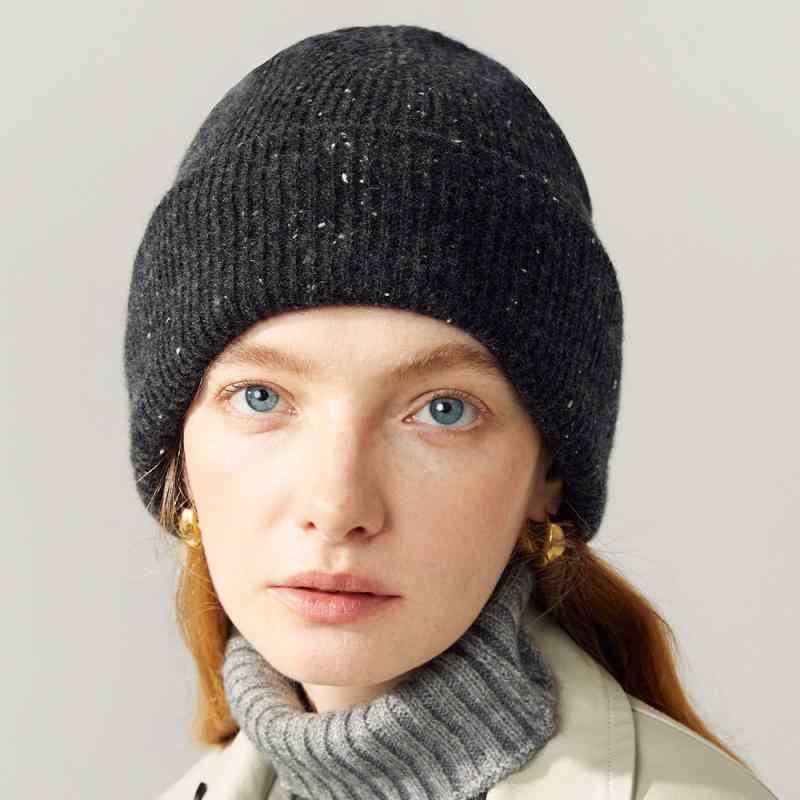 Knit Hat - ニット帽 レディース 秋冬 ウール混紡 あったか 防寒 耳当て付き 小顔効果 羊毛 帽子 カラフル ドット ブラウン ブラック ブルー グレー ベージュ ライトグリーン