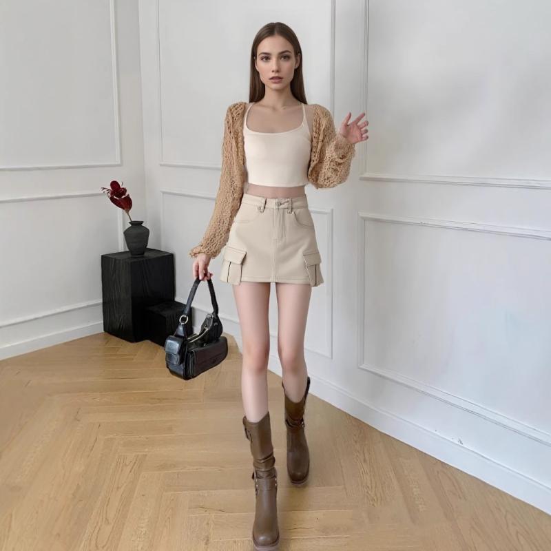 デニムスカート レディース キュロット カーキ色 高見え Aライン ハイウエスト スタイルアップ 美脚 ス..