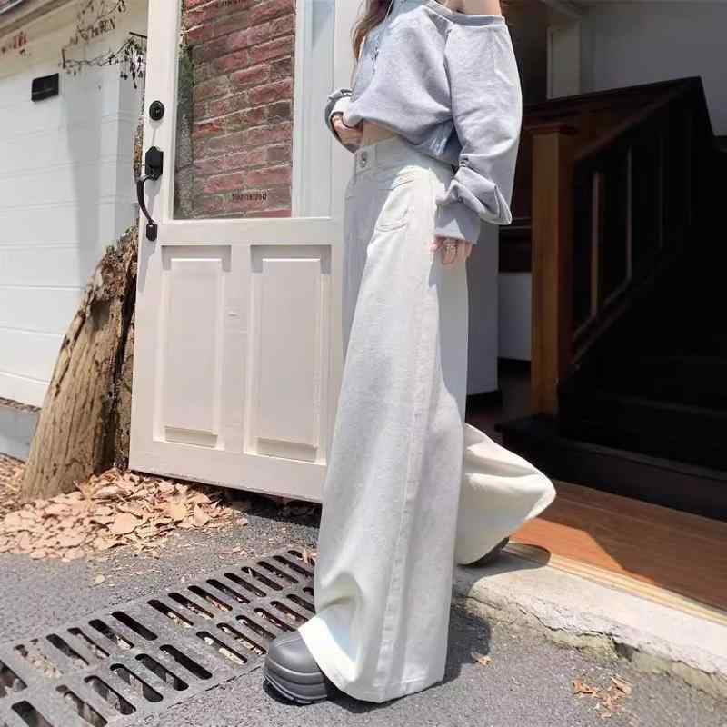 ジーンズ レディース 春夏 高見え ワイドパンツ ハイウエスト ホワイト デニムパンツ ゆったり ストレート 美脚 カジュアル 韓国風