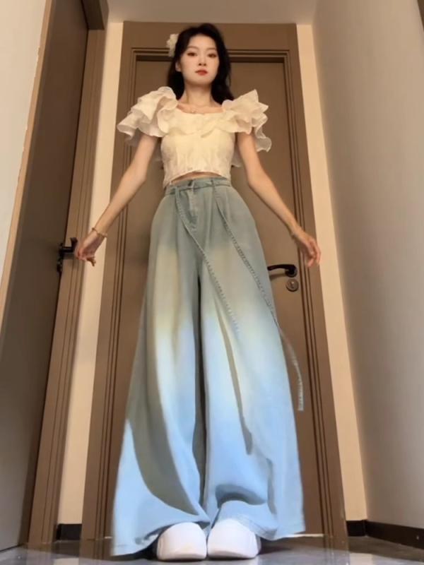 デニム レディース 春夏 ワイドパンツ キュロットスカート カジュアル ゆったり ハイウエスト ジーンズ ジーパン 着痩せ 美脚