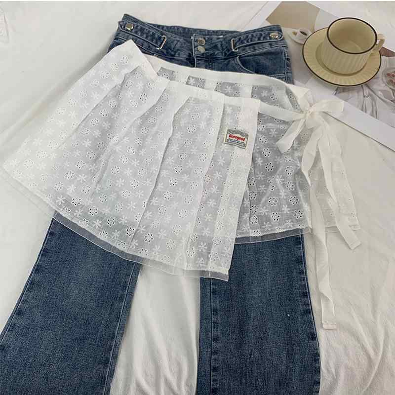 スカート レディース 春夏 レース 花柄 切り替え デザイン ミニスカート 膝丈 カジュアル かわいい 韓国風 おしゃれ ホワイト ベージュ ポリエステル