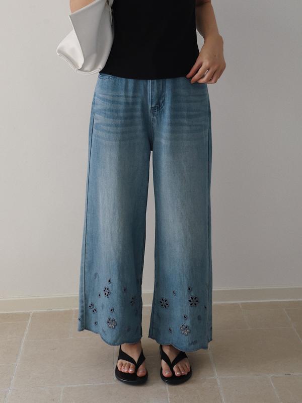 デニム レディース デニムパンツ ジーンズ ジーパン ワイドパンツ ストレートパンツ ハイウエスト 切り..