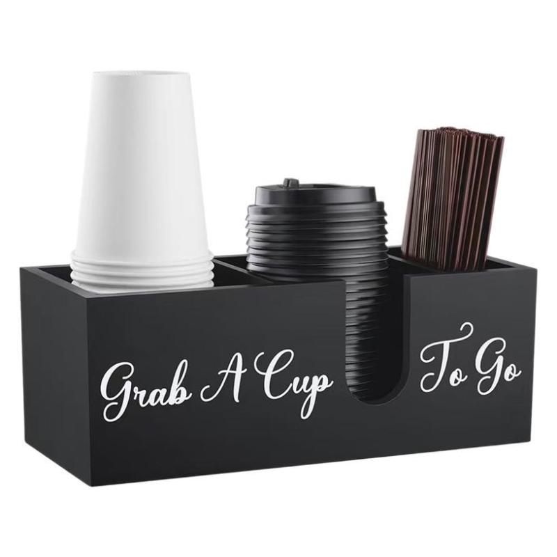 収納ケース 小物入れ 木製 卓上 ドリンクカップ ストロー 紙コップ整理 分割式 ブラック