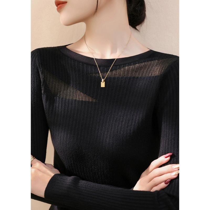 Other - ニット レディース アンゴラ 長袖 トップス 無地 エレガント Vネック スリム 薄手 カットソー プルオーバー 秋冬 オフィス カジュアル ブラック