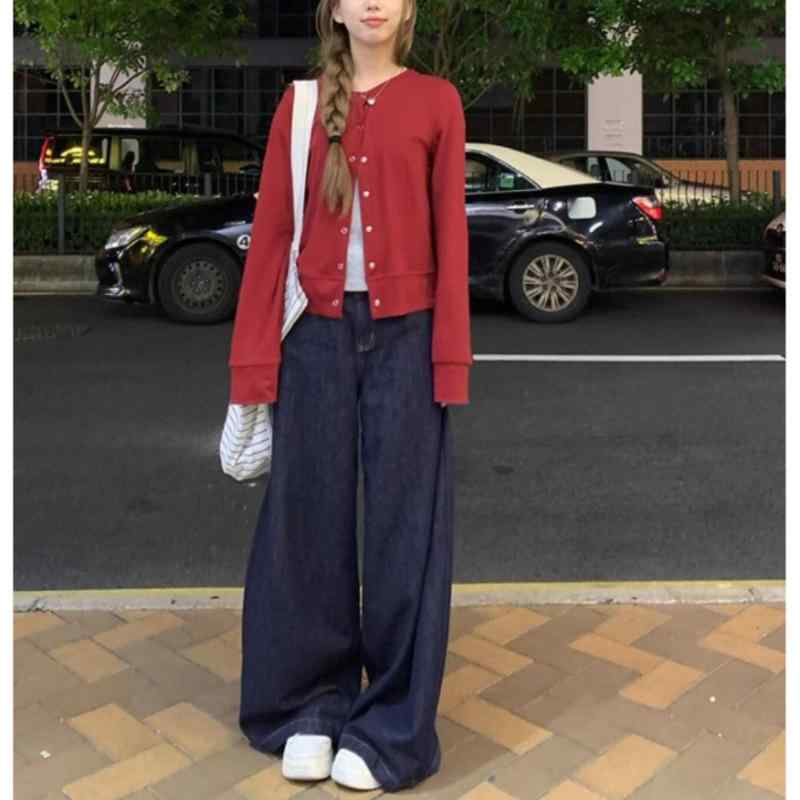 ジーンズ レディース デニム ワイドレッグ ゆったり ストレート ハイウエスト ブルー 綿 ウォッシュ加工 普段使い 体型カバー スタイルアップ