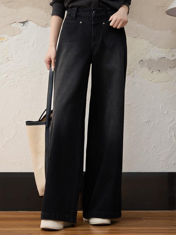 デニム レディース 高腰 ストレート ジーンズ ジーパン ズボン パンツ 紺色 黒色 美脚 脚長 着痩せ 婦人服 女性 通勤 オフィス カジュアル きれいめ 上品 エレガント オシャレ お洒落 春 秋