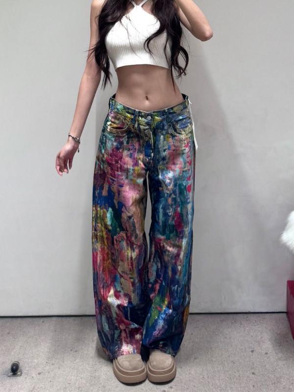 ジーンズ レディース 春夏 高見え デニム ワイドパンツ ダメージ ゆったり ハイウエスト ストリート 3D..