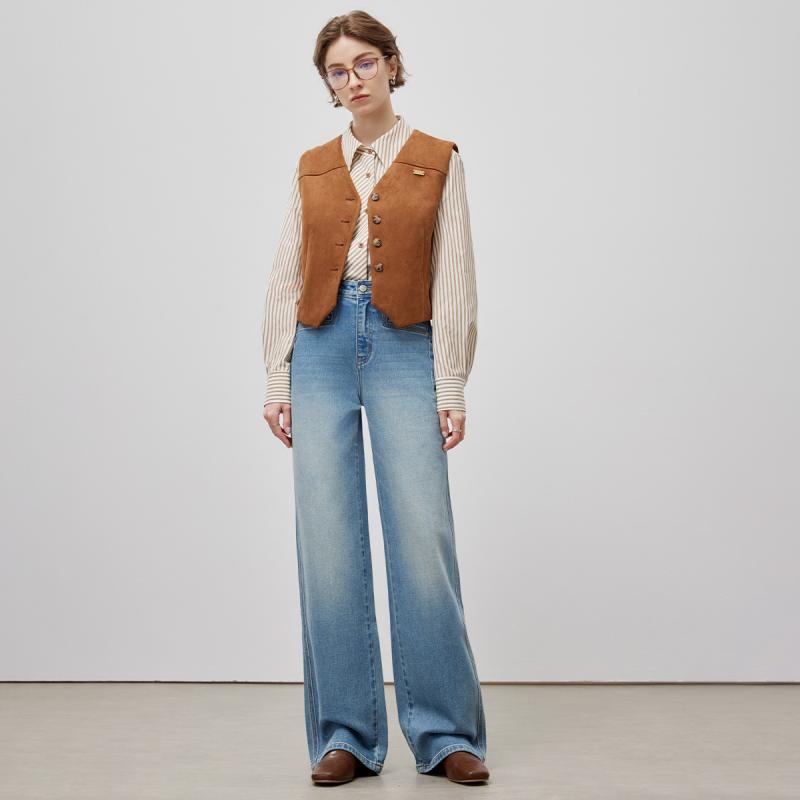デニム レディース 春夏 ワイドレッグパンツ ハ...の商品画像