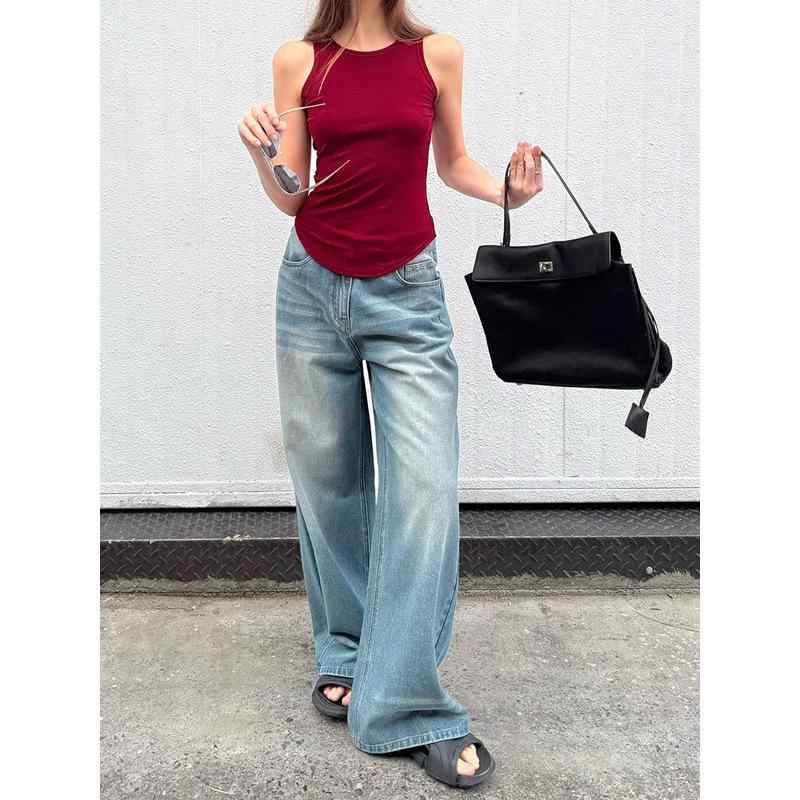 デニム レディース ジーンズ ジーパン ワイド 高見え ゆったり カジュアル 通勤 通学 普段使い 阔腿 猫..