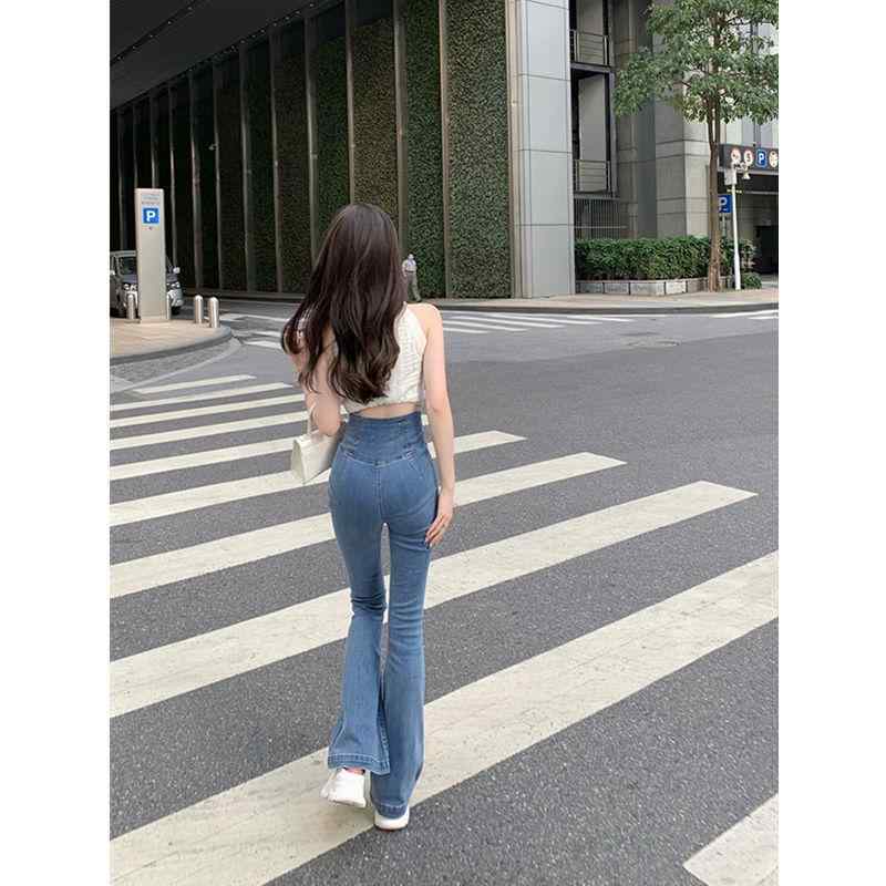 ・素材: デニム、綿・スタイル: マイクロフレアパンツ・パンツ丈: ロング・ウエスト: ハイウエスト・特徴: 無地、ウォッシュ加工・カラー: ライトブルー・サイズ: S, M, L, XL・スタイル: 通勤・パンツタイプ: ワイドレッグ・素材含有量: 30%以下・種類: ジーンズ