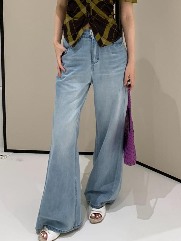 デニム レディース 高腰 デニムパンツ ジーンズ ジーパン 薄手 文芸復古風 ウォッシュ加工 裾フレア 80..