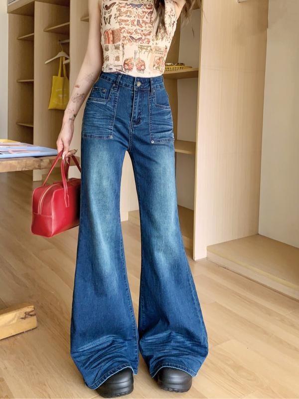 ジーンズ レディース 高見え ワイドレッグ 薄手 ハイウエスト デニムパンツ ジーパン 美脚 脚長 ストリート ブルー