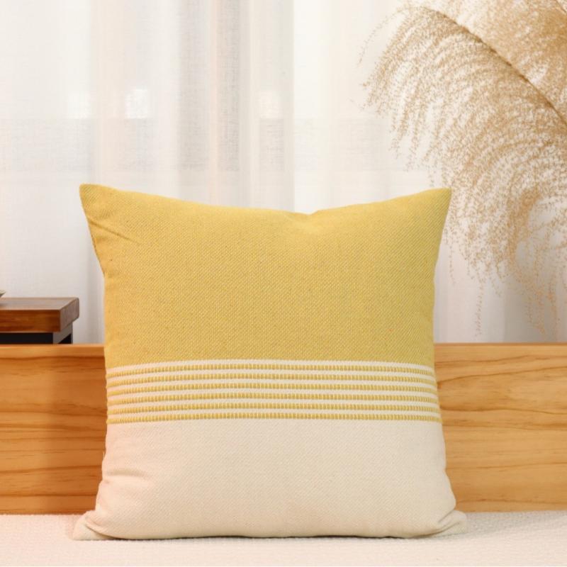クッション 北欧風 おしゃれ 抱き枕 カバー付き 寝室 リビング 座布団 ストライプ 幾何学模様 綿 PP綿 イエロー 波模様 タッセル 45 30cm