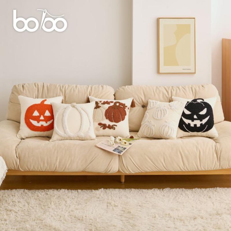 クッションカバー ハロウィン 南瓜 パンプキン 立体 刺繡 タッセル ポリエステル混紡 白色 45 45cm リ..