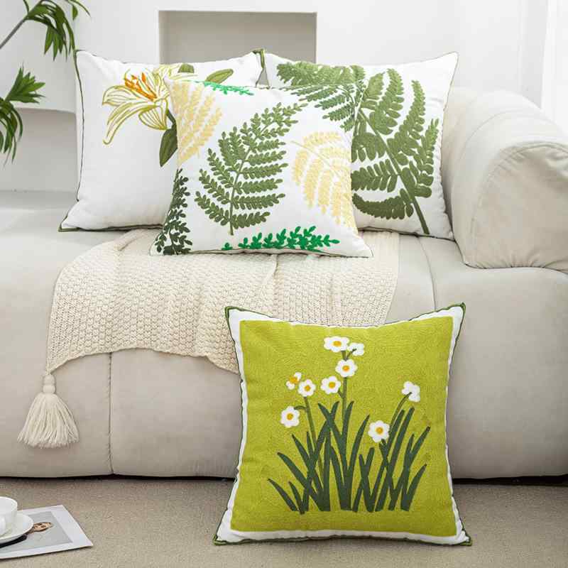 クッションカバー 抱き枕カバー 帆布 刺繡 花柄 ソファ リビング モダン シンプル ...