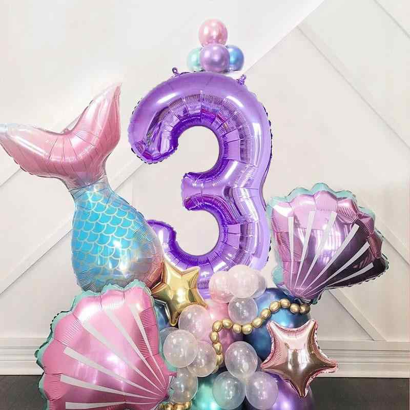 風船 マーメイド 子供 誕生日 バルーン デコレーション セット 数字 人魚 シェル 飾り付け 紫色 マカロンカラー