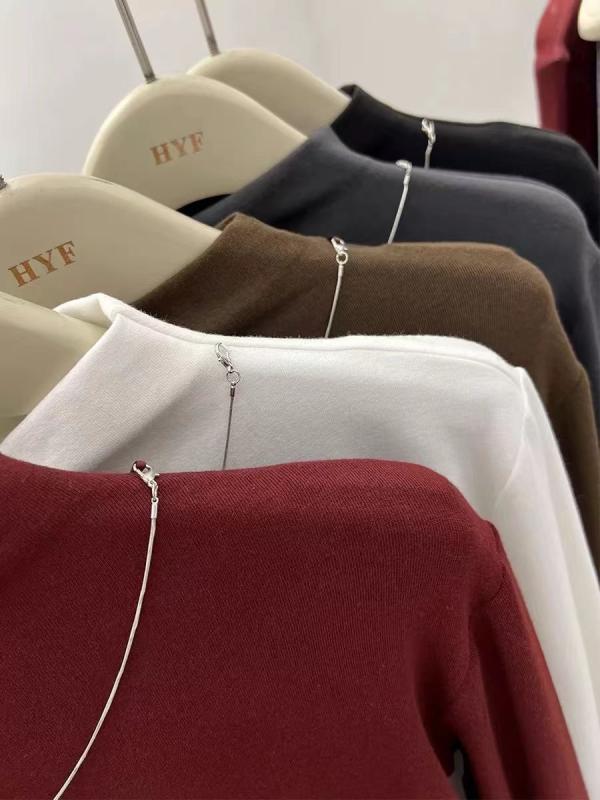 Tシャツ レディース 秋冬 リブ 再生繊維 混紡 あったか 無地 トップス ハーフハイネック カットソー ア..