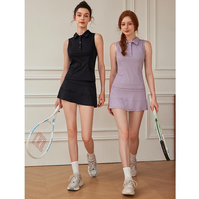 テニス スカート レディース セットアップ スポーツ ウェア ゴルフ ヨガ 短パン付き 無袖 吸湿速乾 春夏 秋冬 白色 紫色 薄荷緑 黒色