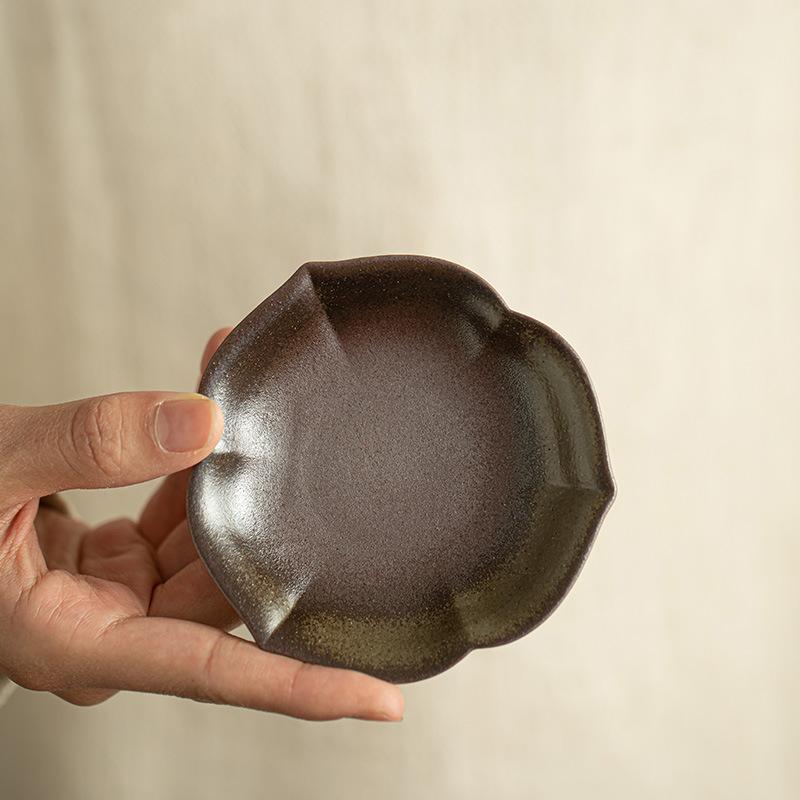 茶托 粗陶 窯変 菱花 海浪紋 カップマット 茶道具 茶器 アクセサリー