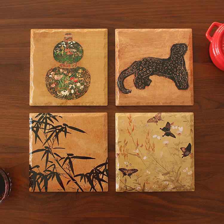 鍋敷き 陶器 耐熱 断熱 パッド コースター スクエア 中華風 シンプル 無地 家庭用