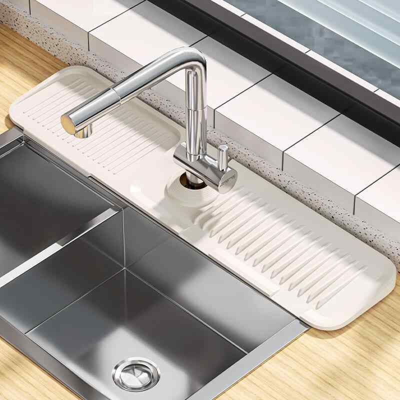 水切りマット シリコンマット キッチンマット 台所マット 無地 米白色 深灰色 大判 滑り止め 吸水速乾