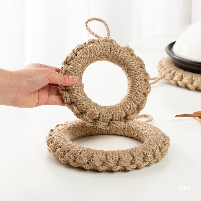 鍋敷き レディース キッズ 日式 草編み 藁 手作り 断熱 耐熱 防熱 大 中 小 円形 黄麻