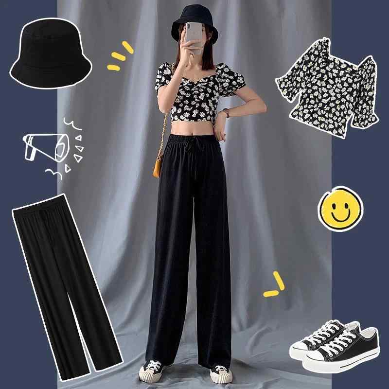 パンツ レディース ポリエステル 繊維 ワイドレッグパンツ ゆったり ハイウエスト ゴム 薄手 ストレートパンツ 黒 ベージュ ピンク系 長ズボン 9分丈パンツ ミドル丈パンツ 接触冷感 通勤