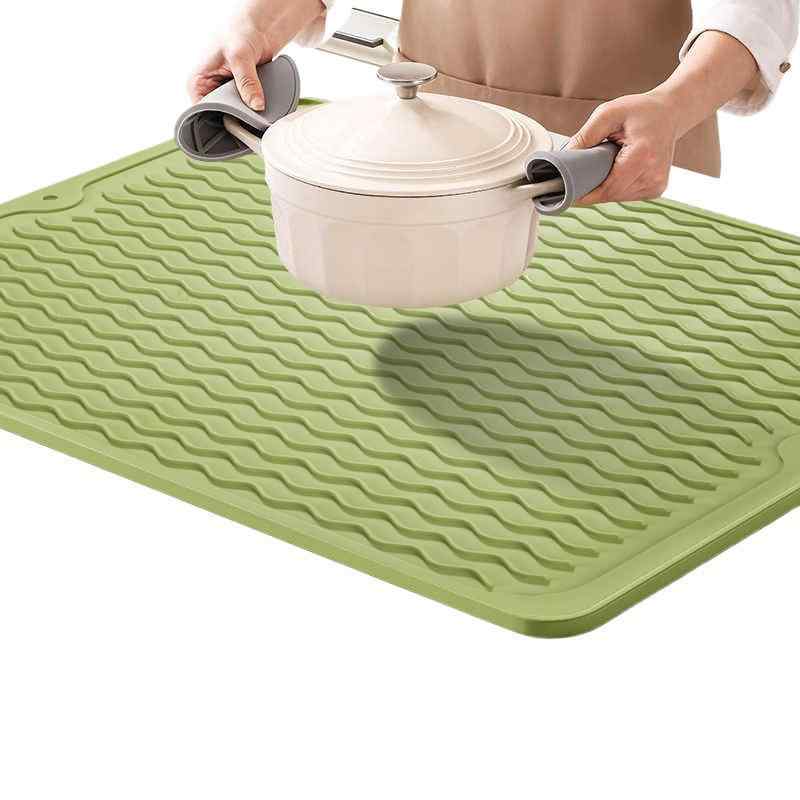 鍋敷き キッチン 台所マット シリコンマット 耐熱 滑り止め 排水 抹茶 緑 グレー ナノ ホワイト