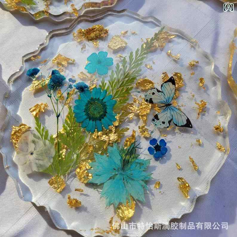 カップ グラス コースター 真花 ドライフラワー 樹脂 圧花 金箔 透明 欧風 おしゃれ かわいい 断熱 高級感 ホーム パーティー キッチン 食器