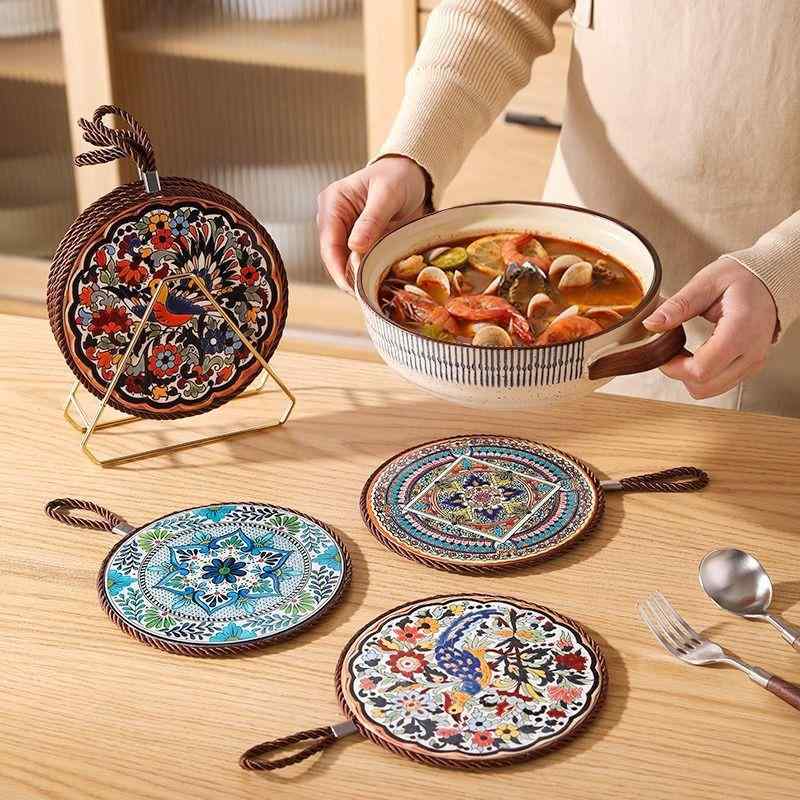 鍋敷き セラミック 鍋つかみ 耐熱 断熱 テーブルマット 砂鍋 高級感 中華風 食器マット ボウルマット 梧凤之鸣 盛世莲花 四季平安 烟雨青花 欣欣向荣 花开富贵