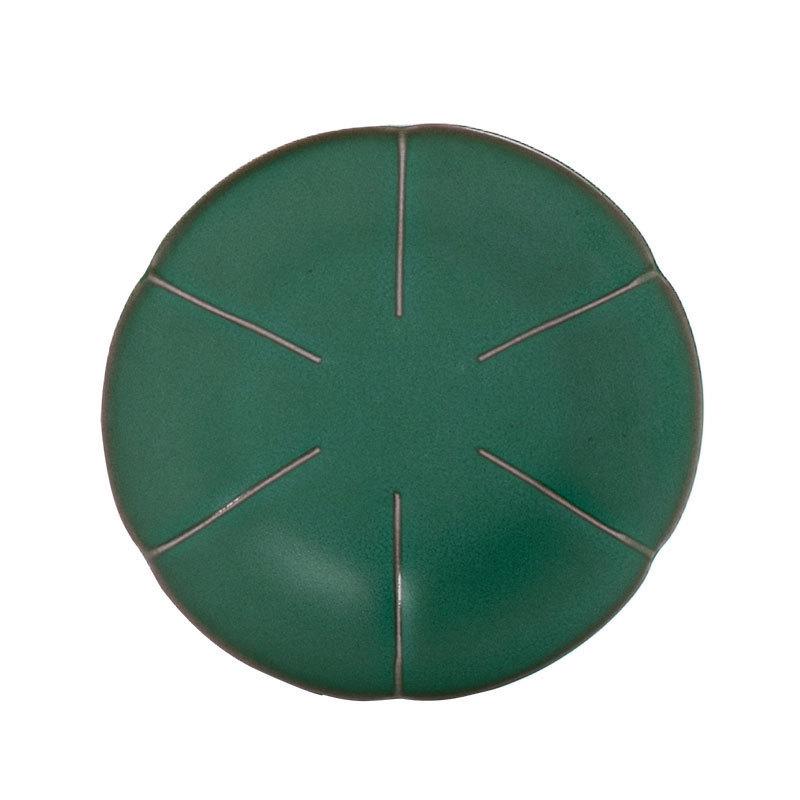 茶托 陶器 高台 墨緑 釉薬 茶器 茶道具 コースター 湯呑み 茶碗 花弁