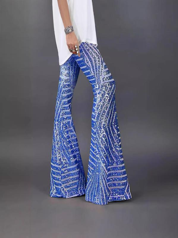 パンツ レディース ベルボトム スパンコール エレガント スタイルアップ ストレート ワイドレッグ ロン..