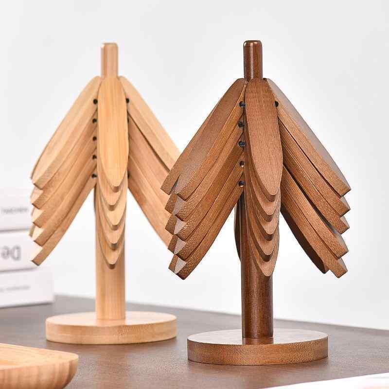 鍋敷き レディース メンズ 竹製 クリスマスツリー型 コースター 断熱 滑り止め 胡桃色 原木色 円形 3枚..