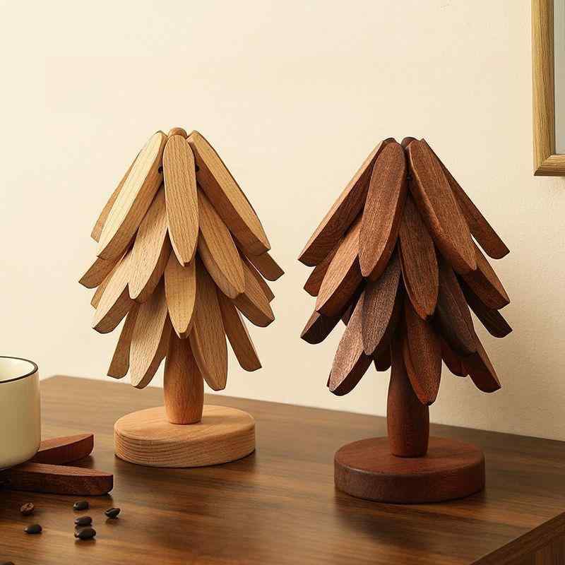 鍋敷き 木製 おしゃれ 断熱 耐熱 テーブルマット コースター ポットマット 胡桃色 原木色 3枚 4枚 5枚 セット シンプル かわいい