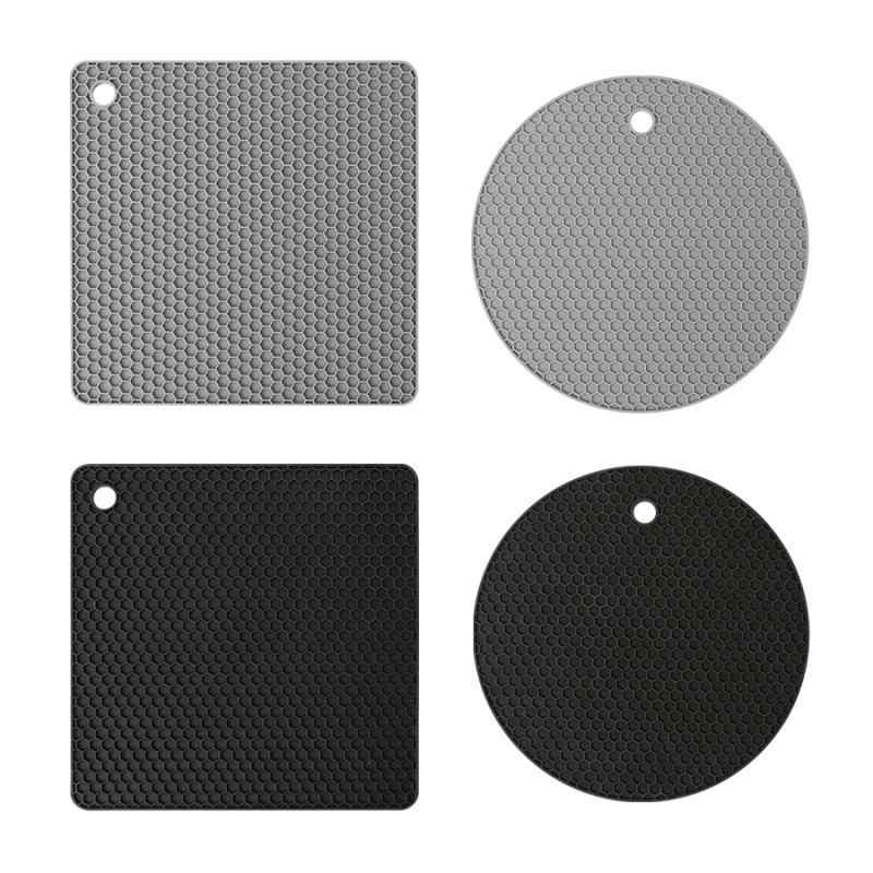 キッチンマット シリコン 鍋敷き セット 断熱 防水 滑り止め 耐熱 蜂の巣状 ハニカム構造 丸形 正方形 ブラック グレー
