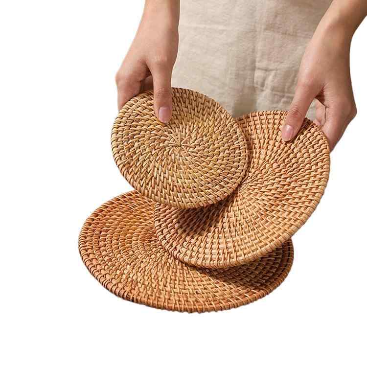 鍋敷き 籐編み 断熱パッド 耐熱マット コースター 鍋つかみ ティーポットマット 茶托 丸形 18cm 20cm 25cm 30cm 35cm