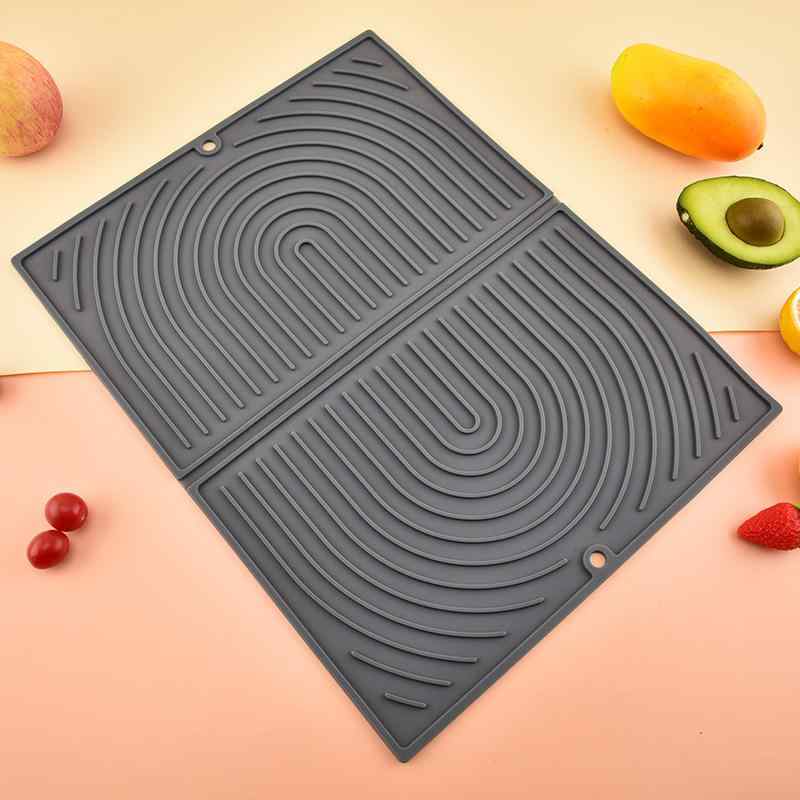 キッチンマット シリコン製 折りたたみ式 ドライフードマット 食器乾燥マット 鍋敷き コースター 大判 小判 グレー 滑り止め 抗菌 清潔 多用途