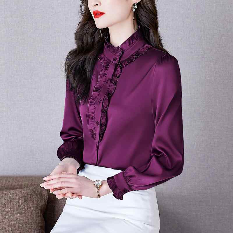 シャツ レディース 長袖 デザイン おしゃれ ポリエステル 無地 配色 春秋 トップス ブラウス 立襟 S M ..